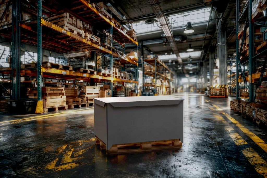 con-pearl PTB Ecoline Verpackungslösung in Produktionshalle für Paletten im Euromaß