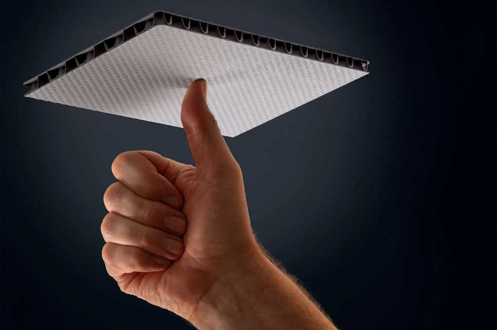 Platte balanciert auf Daumen