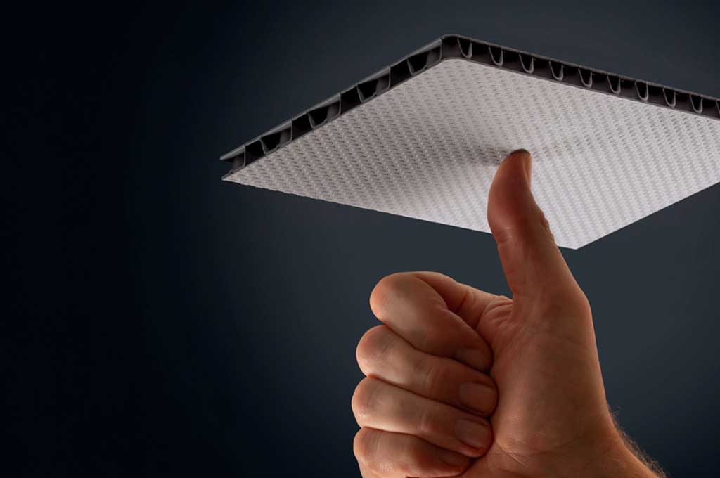 Platte auf Daumen balanciert